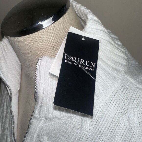 NWT Lauren Ralph Lauren Women's Cable Knit XL Cardigan Sweater Silver Edition - Picture 9 of 10